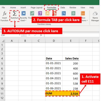 EXCEL में SUM कैसे करें | Sum Formula in EXCEL (3 आसान तरीके): AUTOSUM METHOD